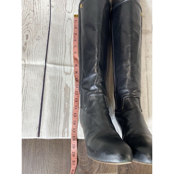 Tory Burch Black Leather Tall Wedge Riding Boot Size 7 - Picture 8 of 8